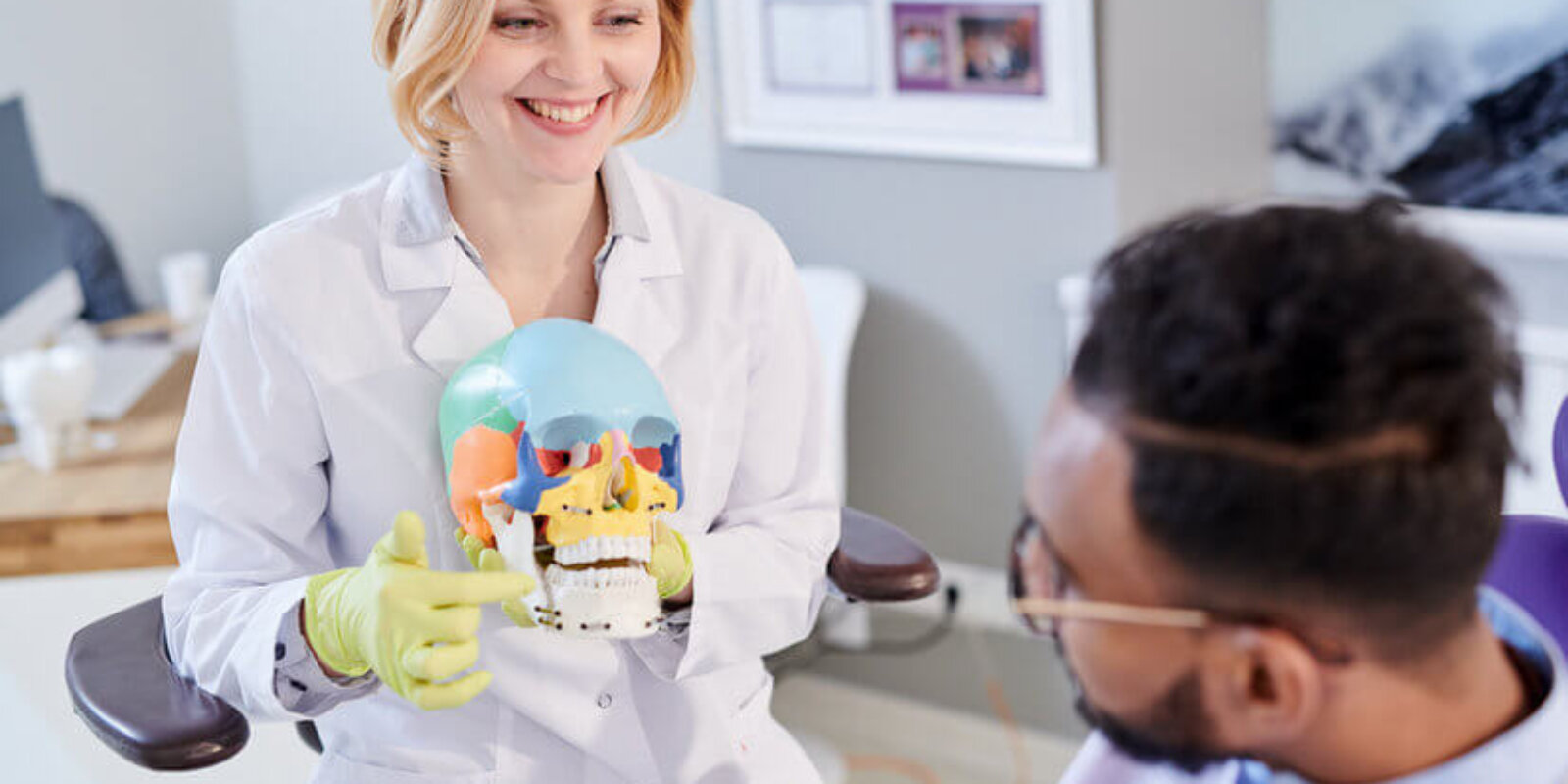 Female Dentist Explaining Teeth Structure